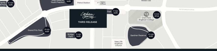 Map showing Urban Series within Huntlee Town Centre